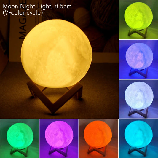 8cm Mini 3D Moon Lamp with Stand | Battery Powered LED Night Light for Kids & Bedroom Decor